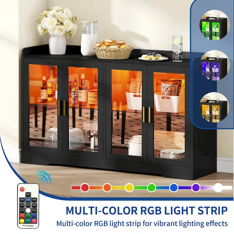 55" Sideboard Buffet Cabinet with LED Lights and Adjustable Shelves