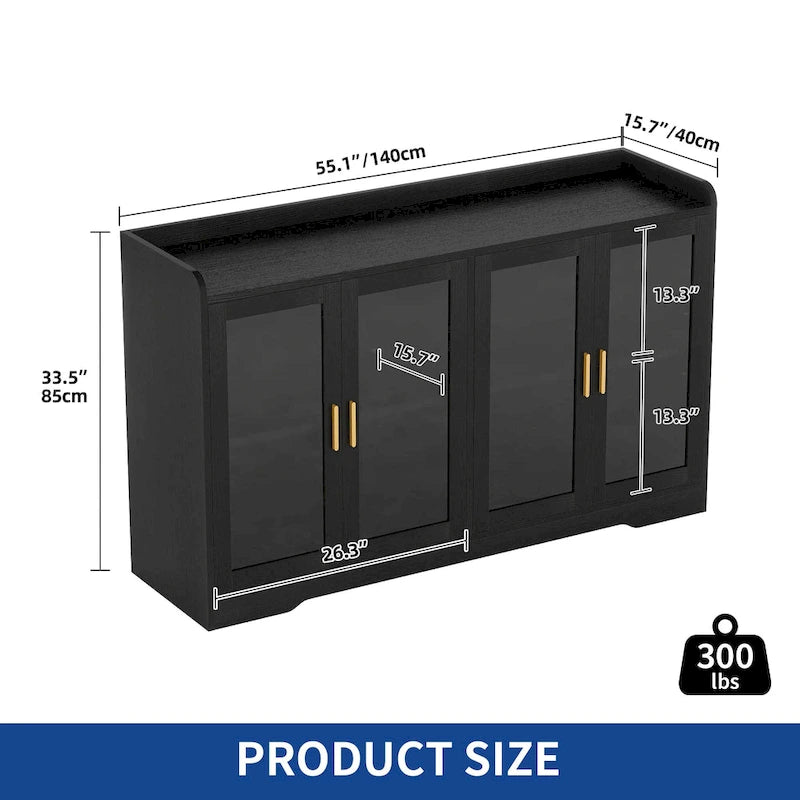 55" Sideboard Buffet Cabinet with LED Lights and Adjustable Shelves