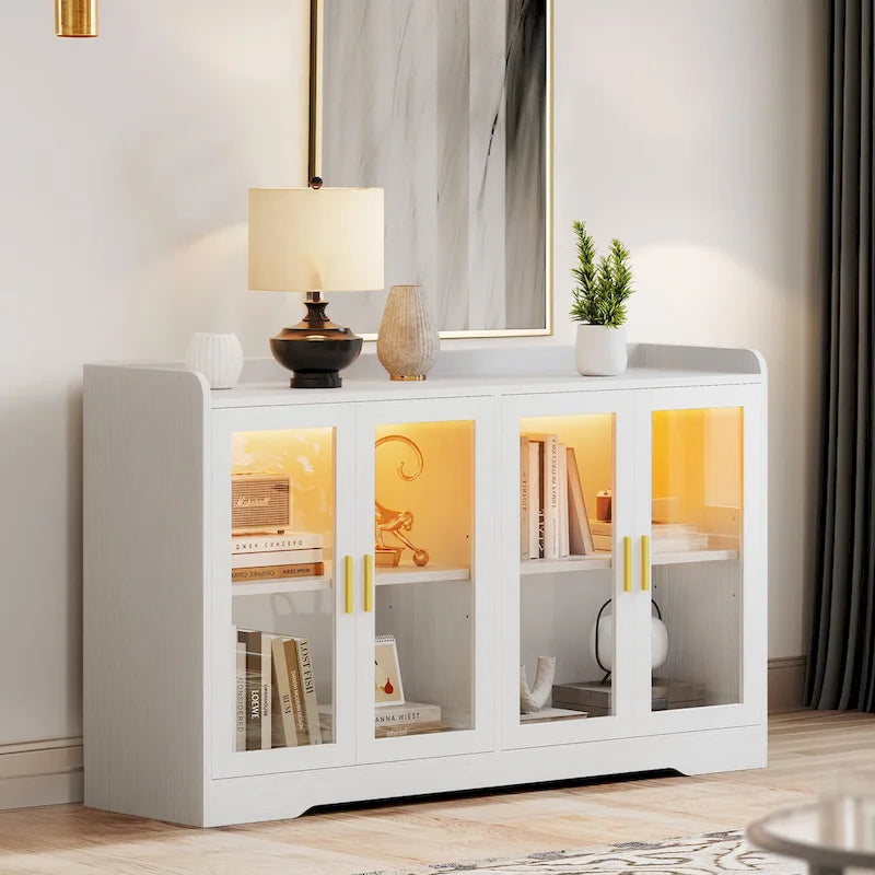55" Sideboard Buffet Cabinet with LED Lights and Adjustable Shelves