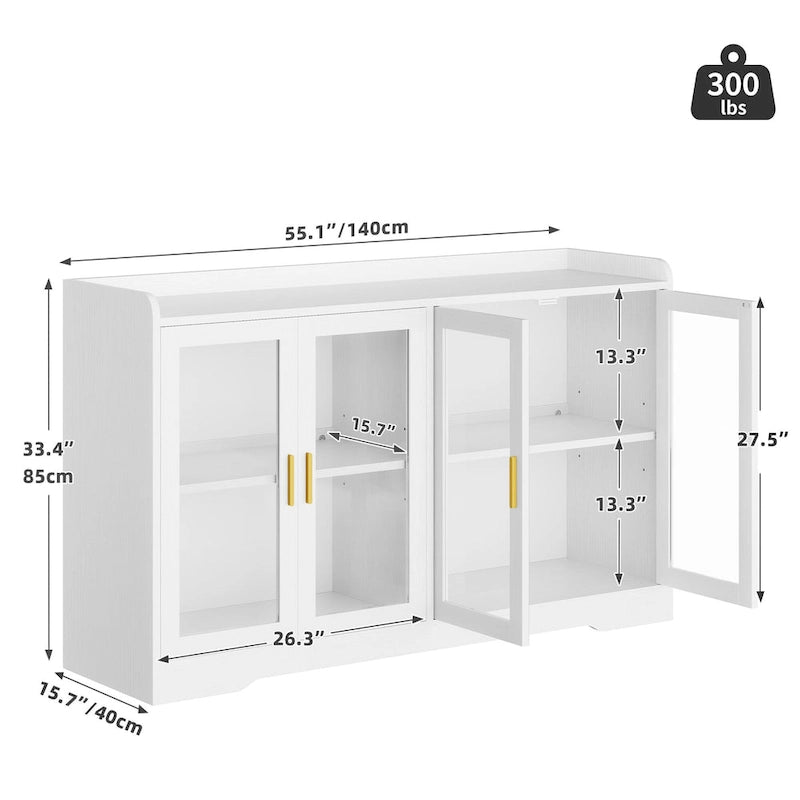 55" Sideboard Buffet Cabinet with LED Lights and Adjustable Shelves