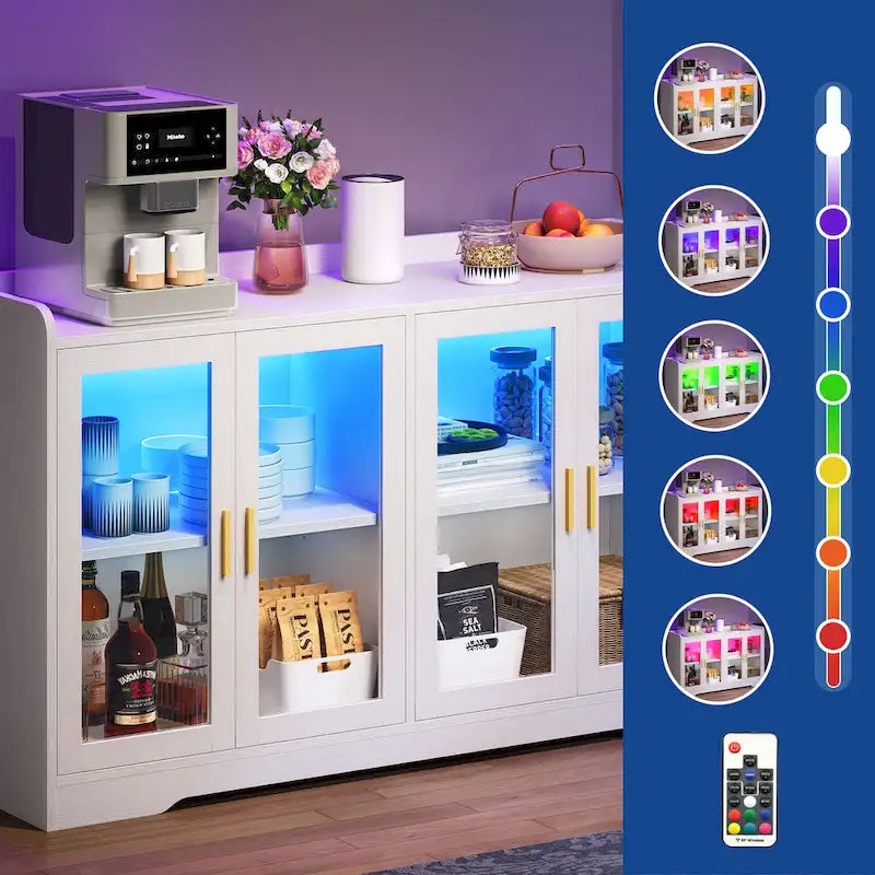 55" Sideboard Buffet Cabinet with LED Lights and Adjustable Shelves