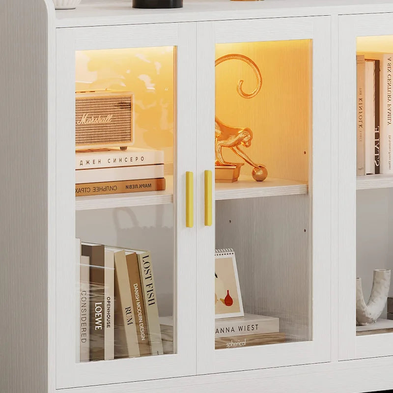 55" Sideboard Buffet Cabinet with LED Lights and Adjustable Shelves