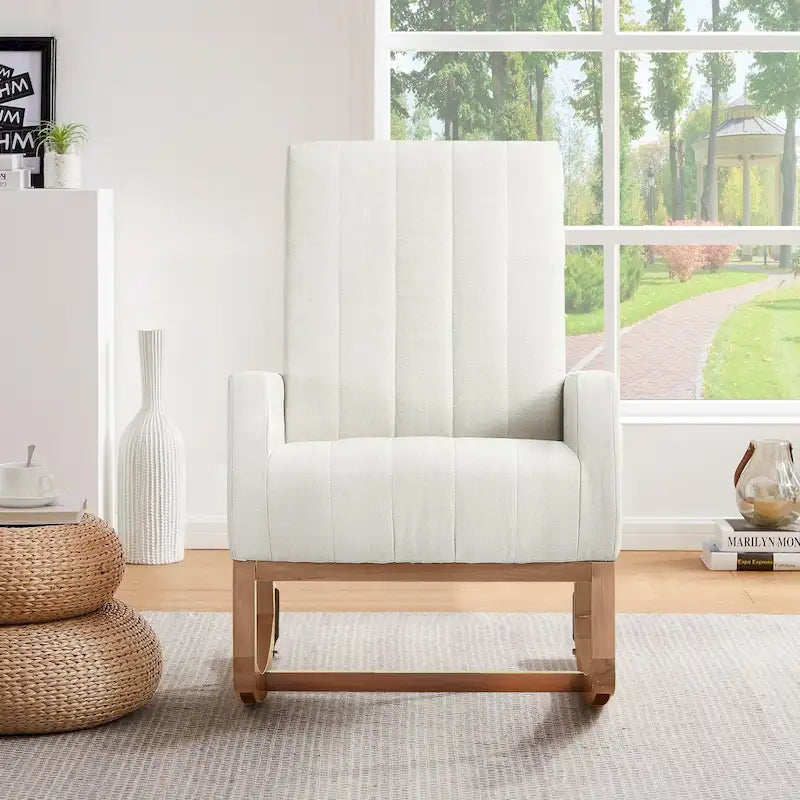 Adjustable Nursery Glider Rocking Chair with High Back and Footrest