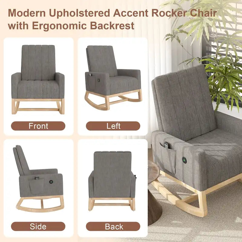 Adjustable Nursery Glider Rocking Chair with High Back and Footrest
