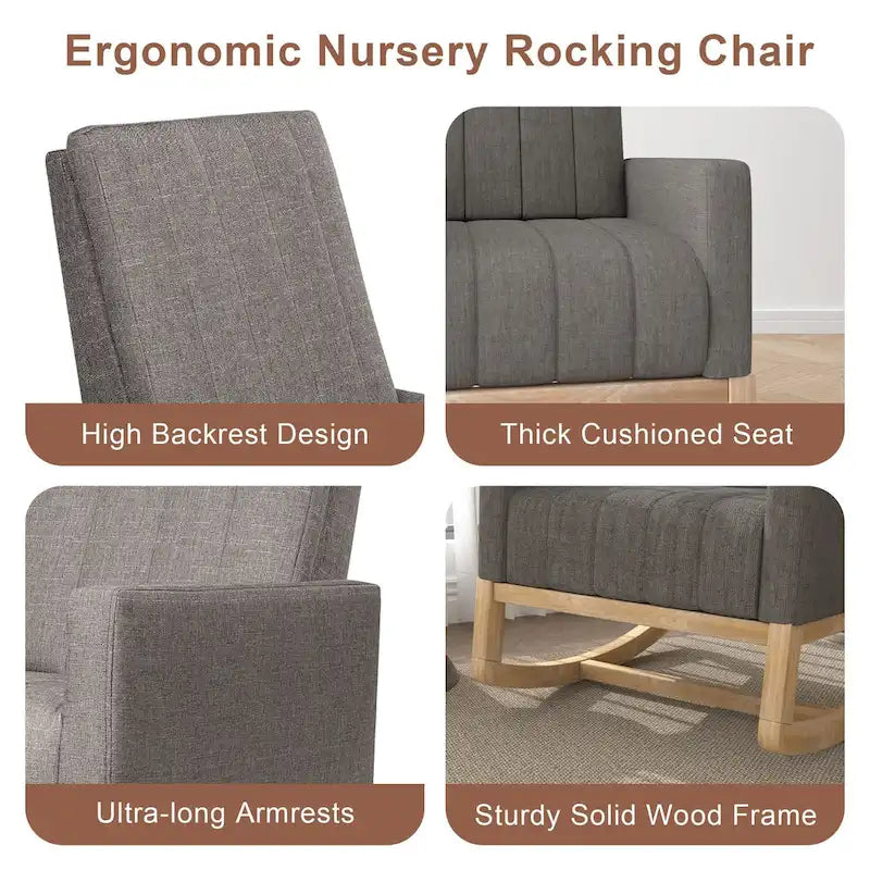Adjustable Nursery Glider Rocking Chair with High Back and Footrest