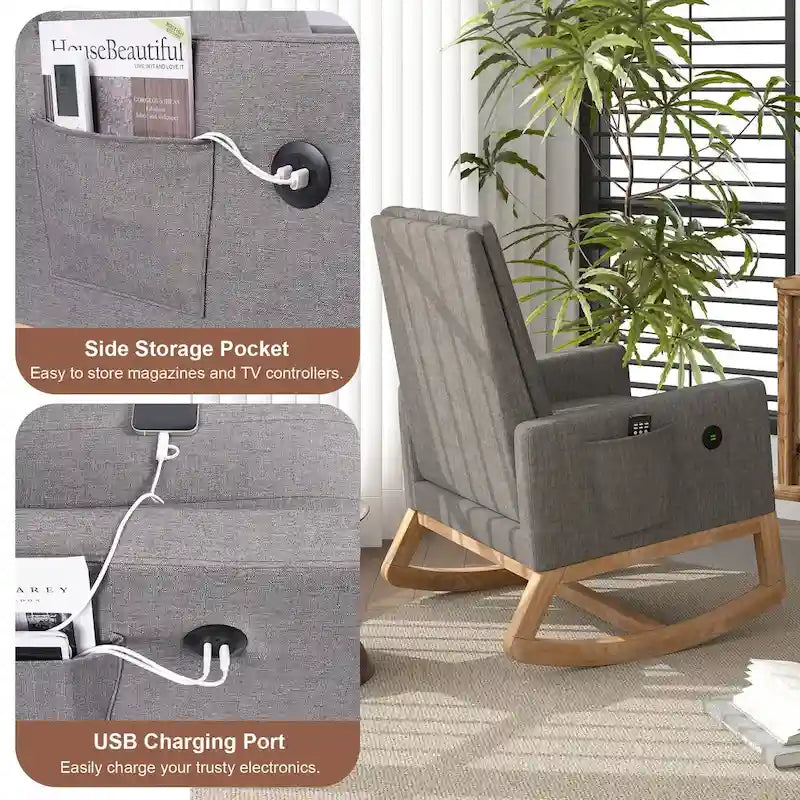 Adjustable Nursery Glider Rocking Chair with High Back and Footrest