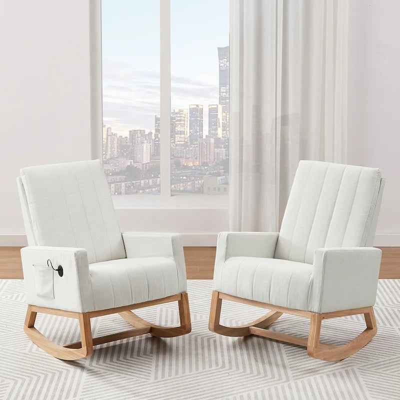 Adjustable Nursery Glider Rocking Chair with High Back and Footrest