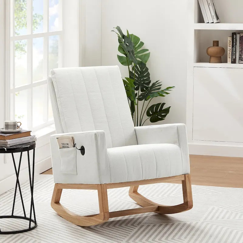 Adjustable Nursery Glider Rocking Chair with High Back and Footrest