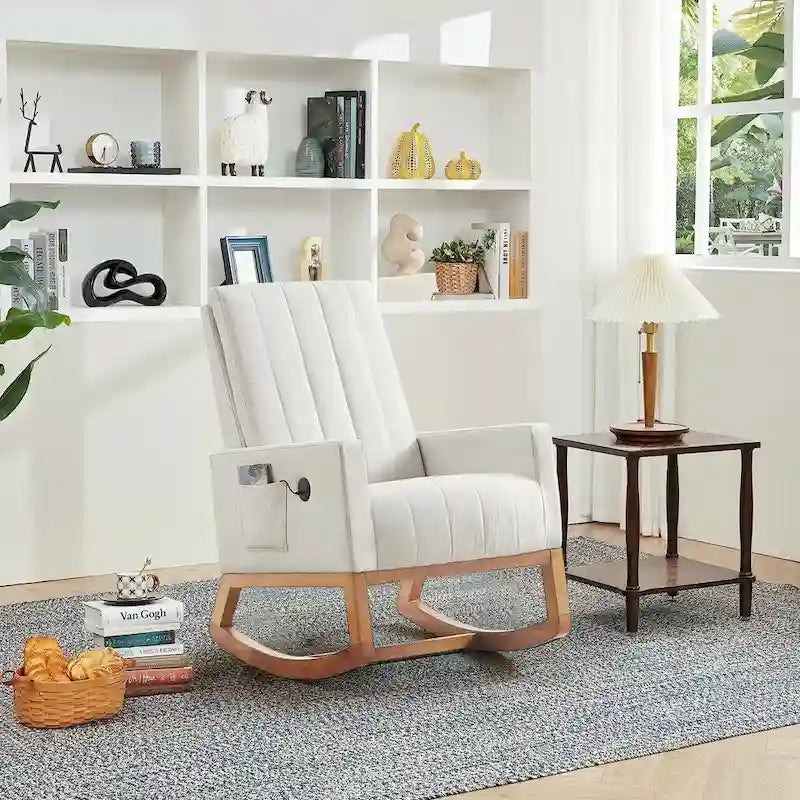 Adjustable Nursery Glider Rocking Chair with High Back and Footrest