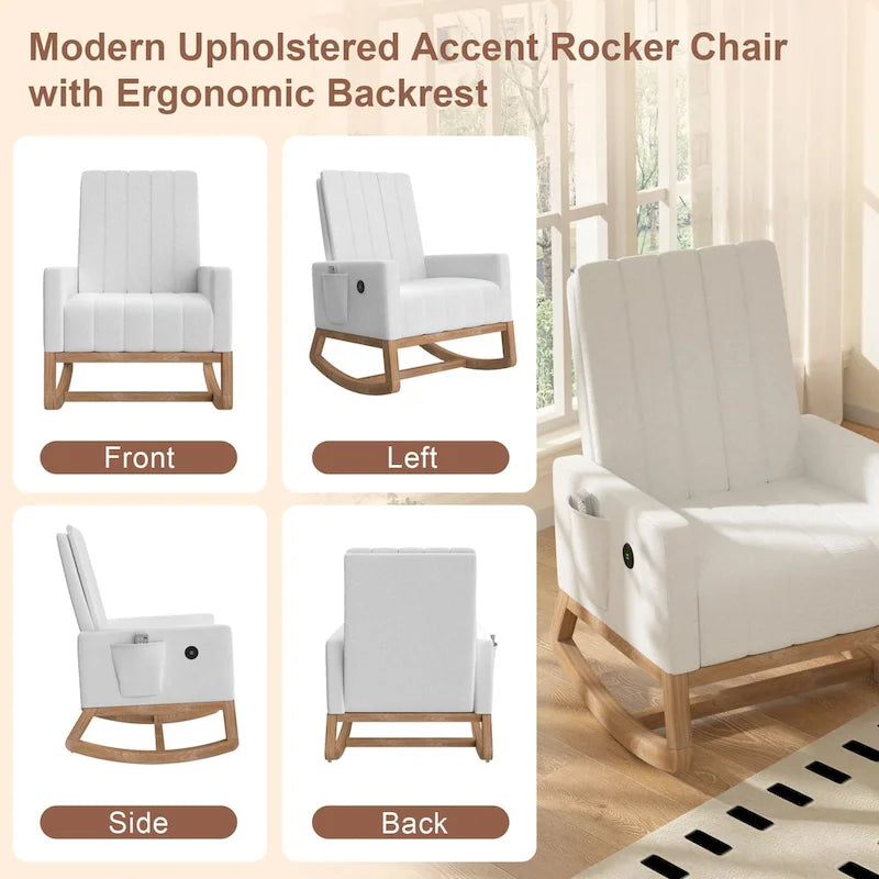Adjustable Nursery Glider Rocking Chair with High Back and Footrest