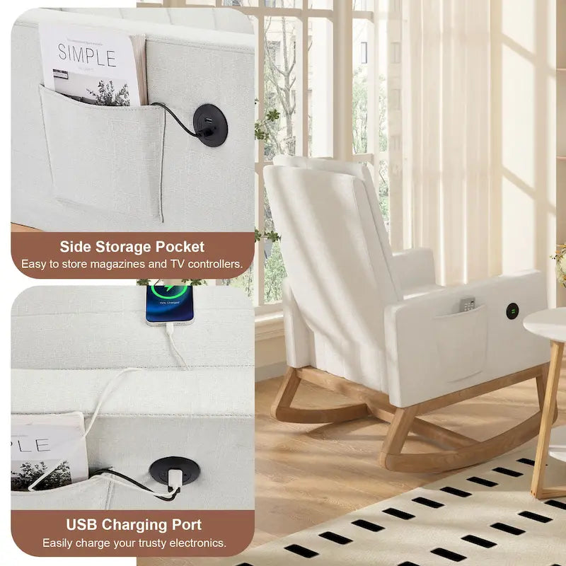 Adjustable Nursery Glider Rocking Chair with High Back and Footrest