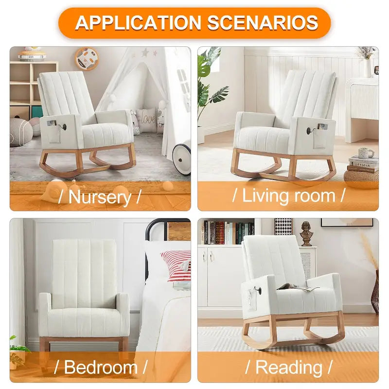 Adjustable Nursery Glider Rocking Chair with High Back and Footrest
