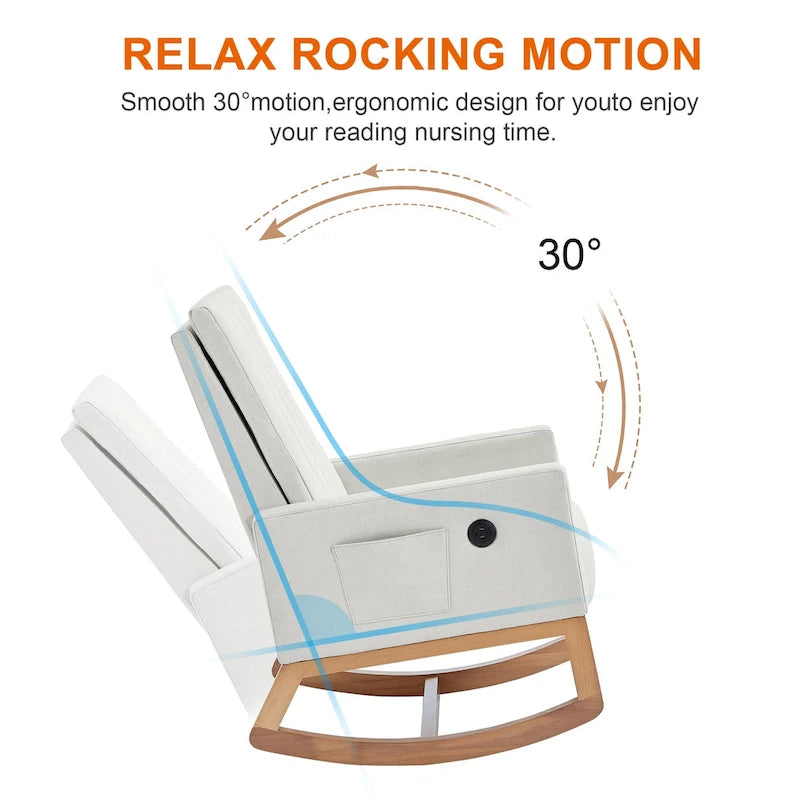 Adjustable Nursery Glider Rocking Chair with High Back and Footrest