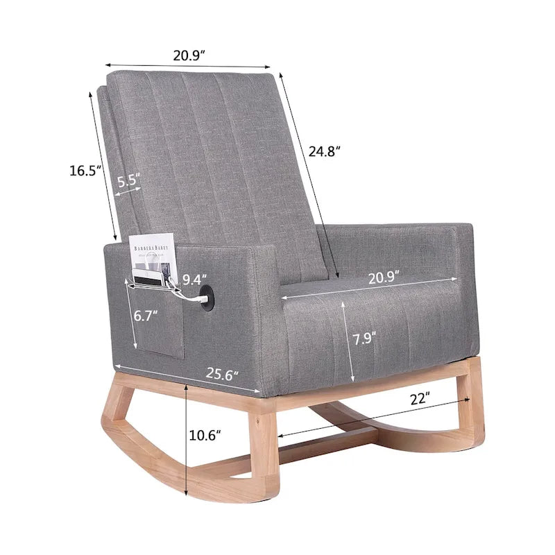 Adjustable Nursery Glider Rocking Chair with High Back and Footrest
