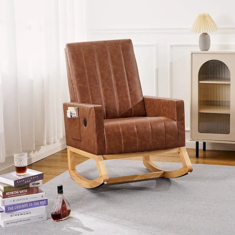 Adjustable Nursery Glider Rocking Chair with High Back and Footrest