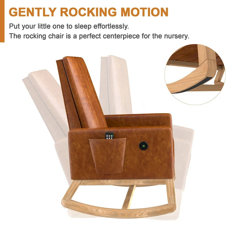 Adjustable Nursery Glider Rocking Chair with High Back and Footrest