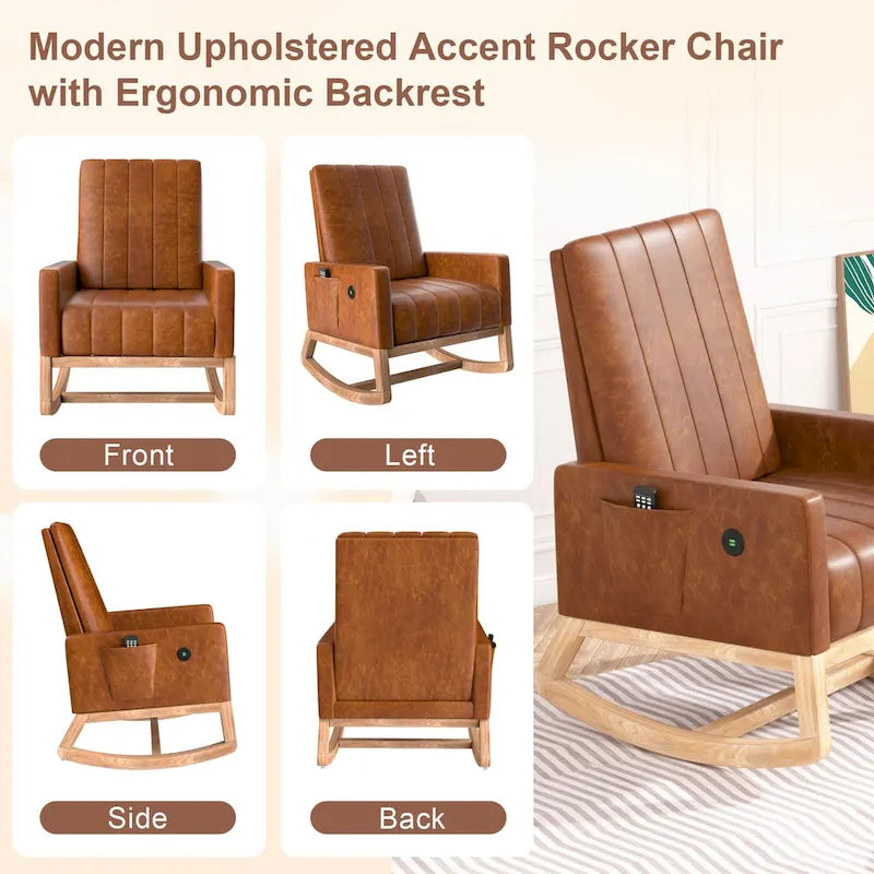Adjustable Nursery Glider Rocking Chair with High Back and Footrest