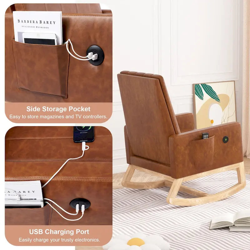 Adjustable Nursery Glider Rocking Chair with High Back and Footrest