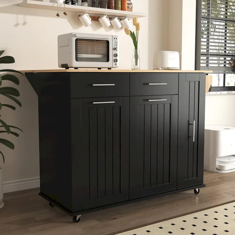 Kitchen Island with Drop Leaf and 3-Tier Pull-Out Cabinet Organizer