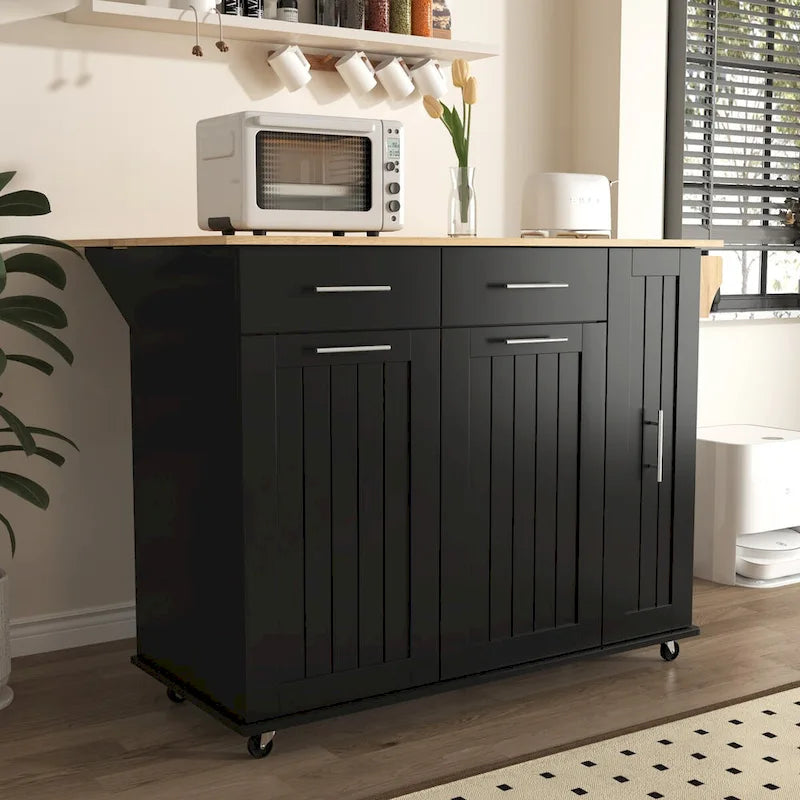 Kitchen Island with Drop Leaf and 3-Tier Pull-Out Cabinet Organizer