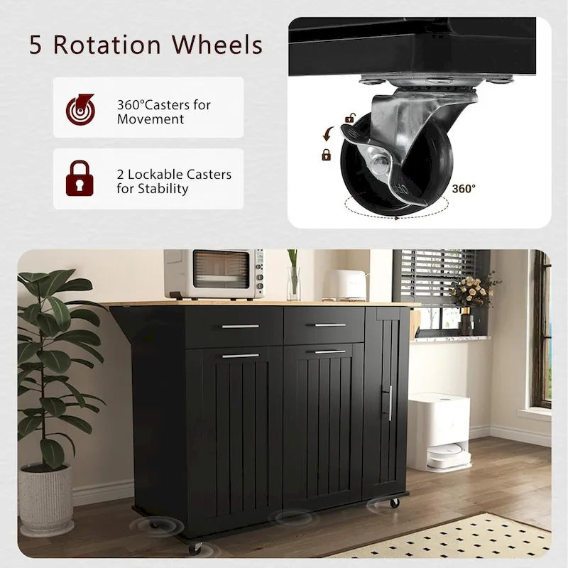 Kitchen Island with Drop Leaf and 3-Tier Pull-Out Cabinet Organizer