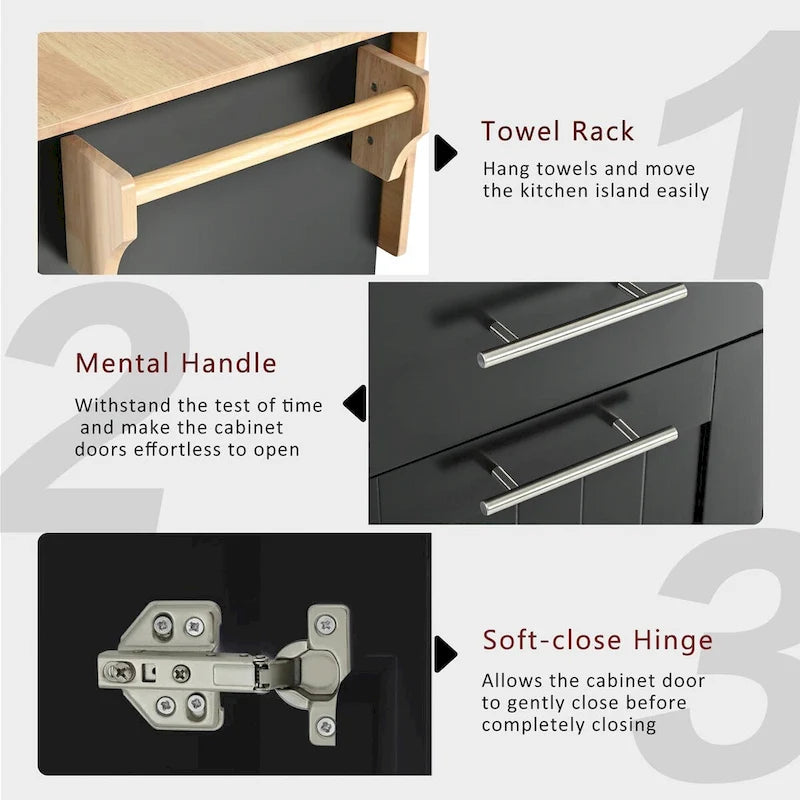 Kitchen Island with Drop Leaf and 3-Tier Pull-Out Cabinet Organizer