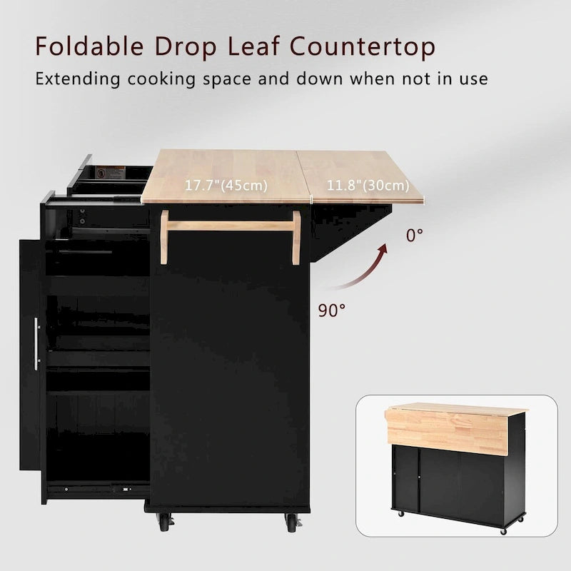 Kitchen Island with Drop Leaf and 3-Tier Pull-Out Cabinet Organizer