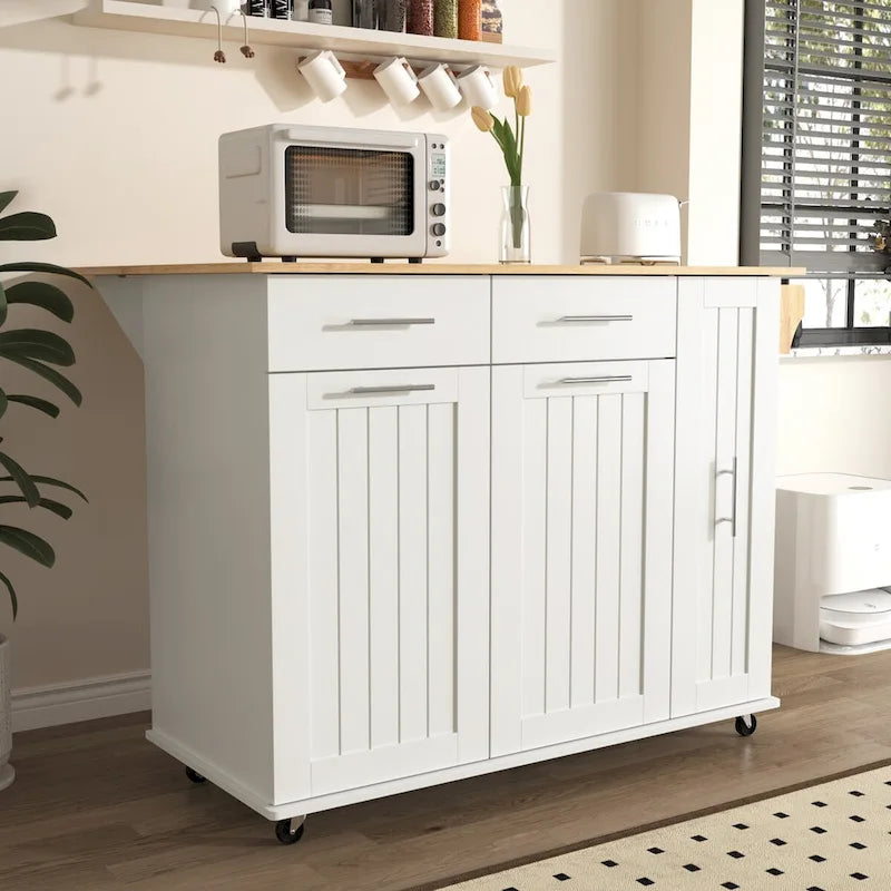 Kitchen Island with Drop Leaf and 3-Tier Pull-Out Cabinet Organizer