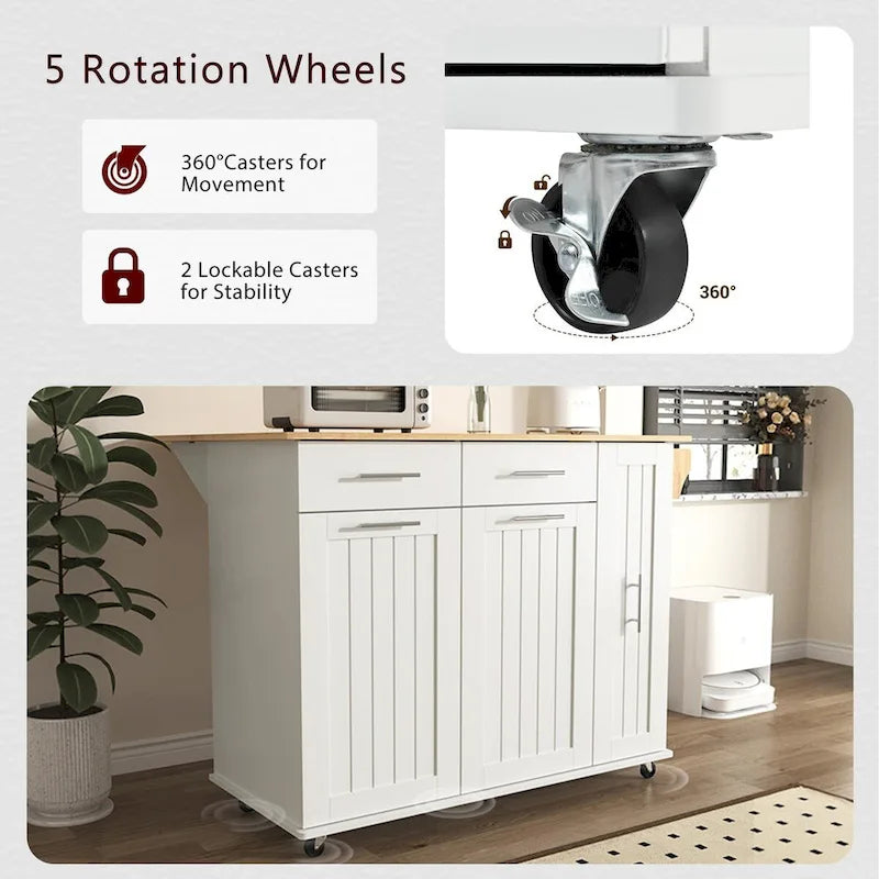 Kitchen Island with Drop Leaf and 3-Tier Pull-Out Cabinet Organizer