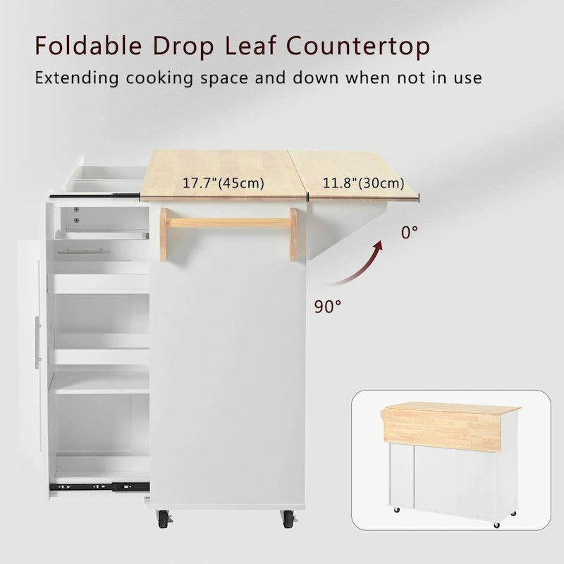 Kitchen Island with Drop Leaf and 3-Tier Pull-Out Cabinet Organizer