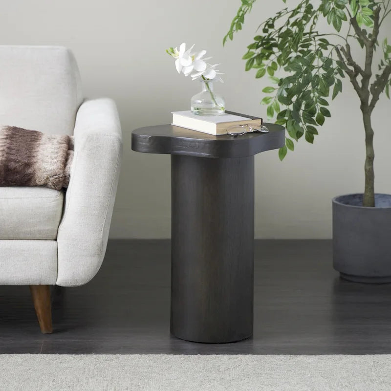 Wood Pedestal Side Accent Table with Rounded Square Top - Black or Brown