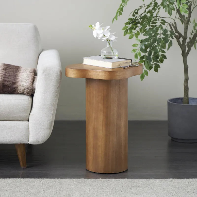Wood Pedestal Side Accent Table with Rounded Square Top - Black or Brown