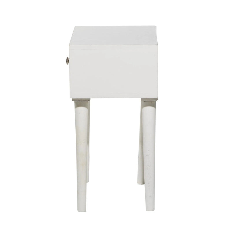 Mango Wood Scroll Carved Single Drawer Side Accent Table - White