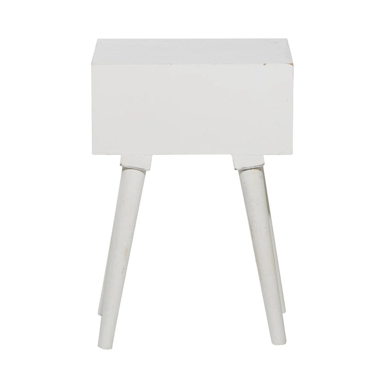 Mango Wood Scroll Carved Single Drawer Side Accent Table - White
